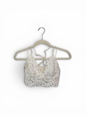 PINK Victoria's Secret Ivory Lace Bralette Cropped Festival Boho Criss Cross